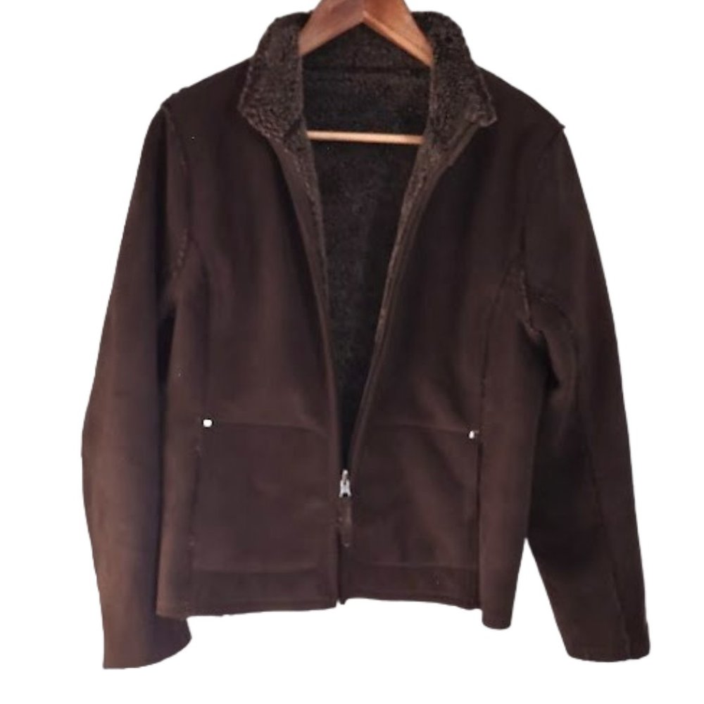 Lole Brown Sherpa Bomber Jacket Reverable